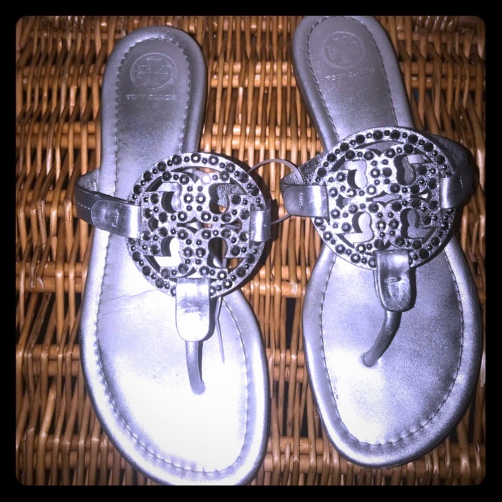 Silver Embellished Tory Burch Miller Sandals